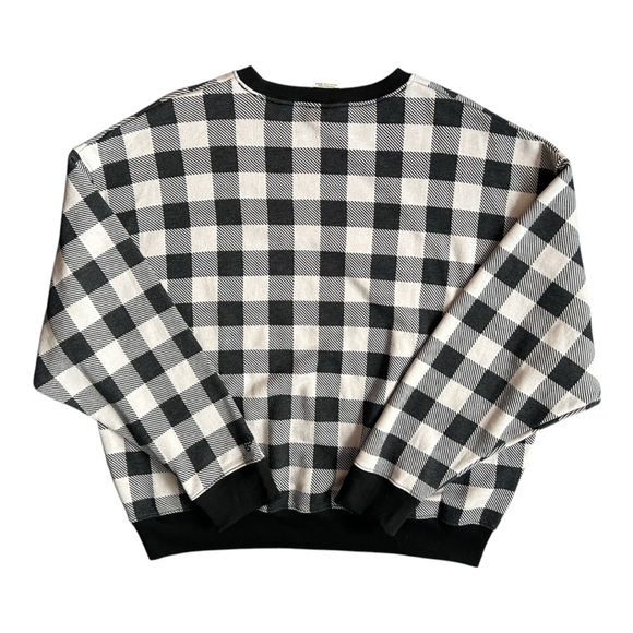 Victoria's Secret PINK Fleece Crew Neck Plaid Sweatshirt Pink Black Loungewear M - Picture 2 of 6